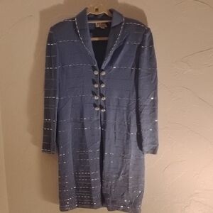 St John Blue Evening Coat Crystal Buttons Paiettes Sz 6 New Condition